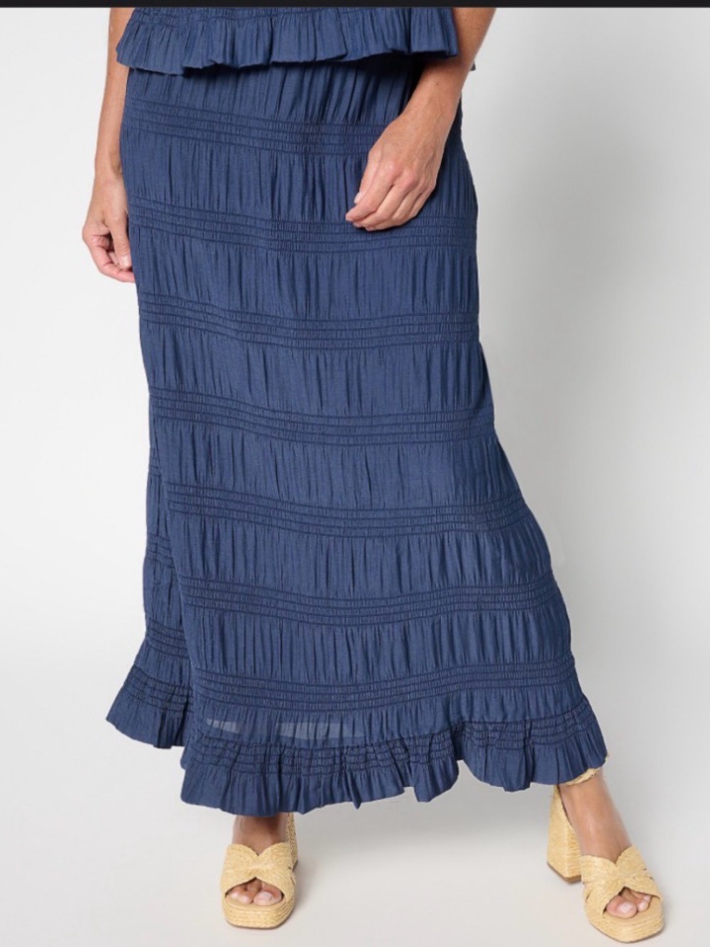 Me by Jennie Garth Petite Smocked Southampton Maxi Skirt Size XLP Navy